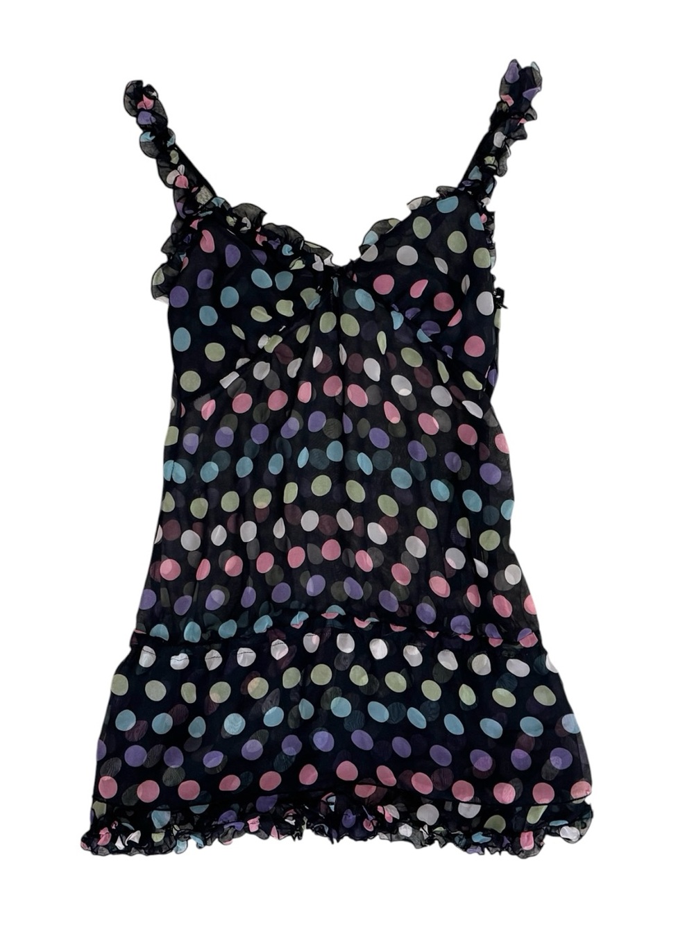 2007 Victoria’s Secret Polka Dot Chiffon Ruffle Babydoll Slip Dress Y2k Small S